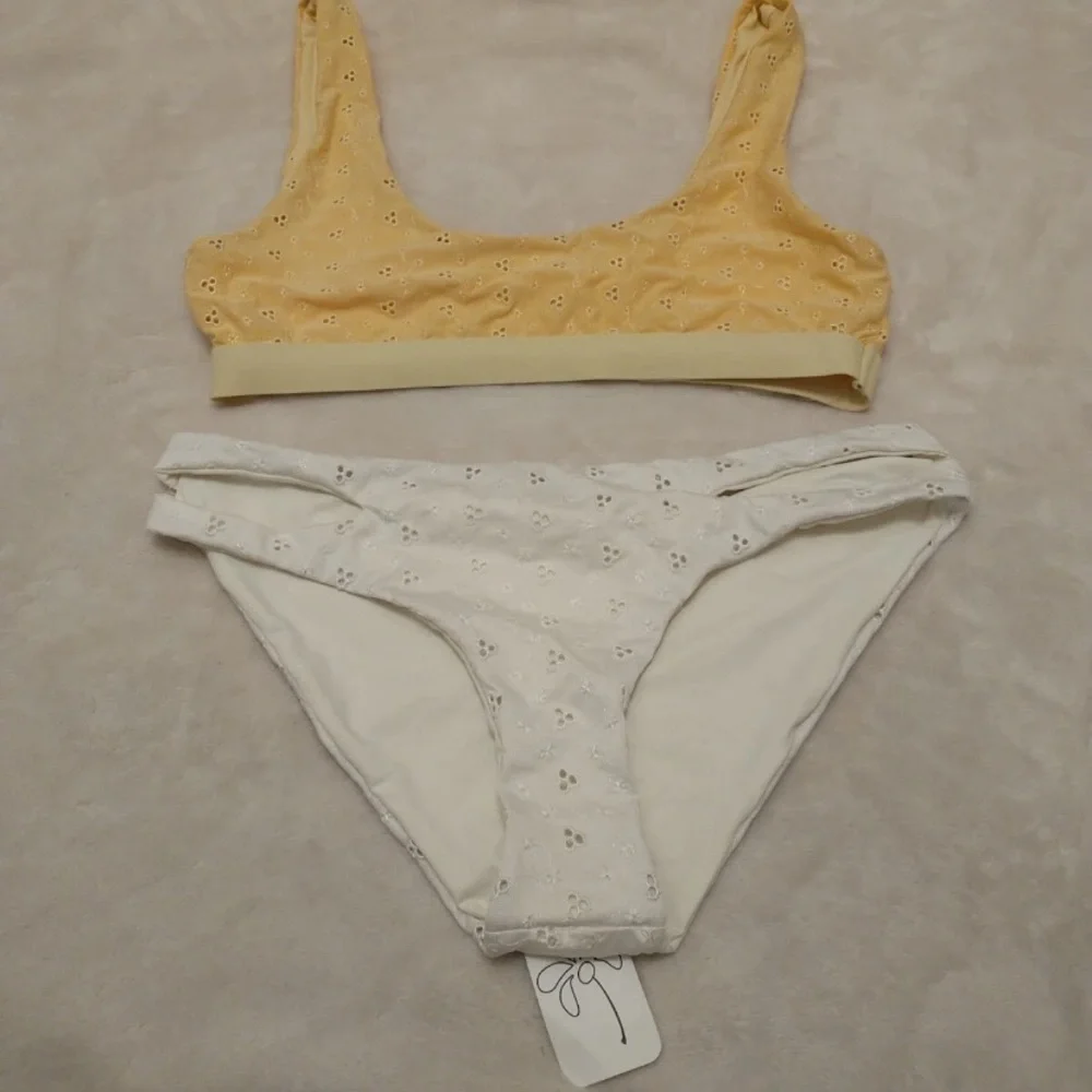 Dippin' Daisy's Yellow and White Floral Embroidered Bikini Set